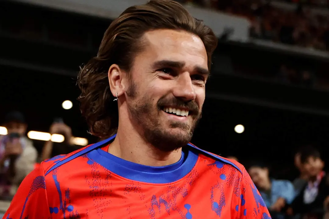 Griezmann, feliz en el calentamiento previo al partido