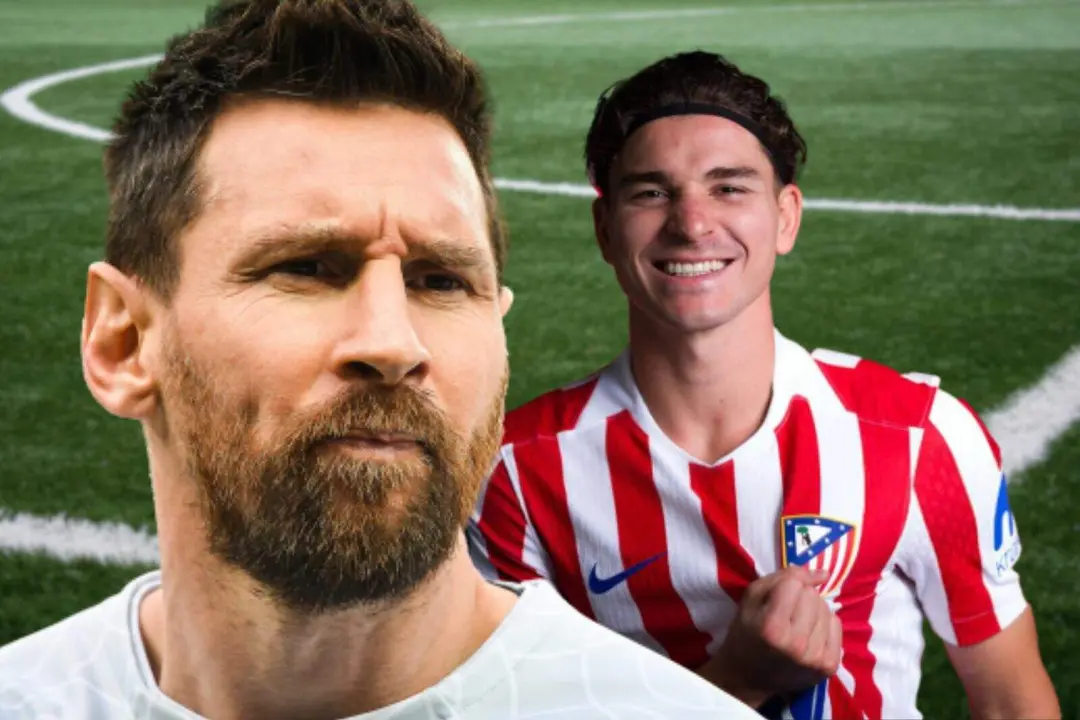 El incre&iacute;ble dato de Messi que deja en mala posici&oacute;n a Juli&aacute;n Alvarez en Argentina | Fuente (@leomessi, @Atleti, Canva)
