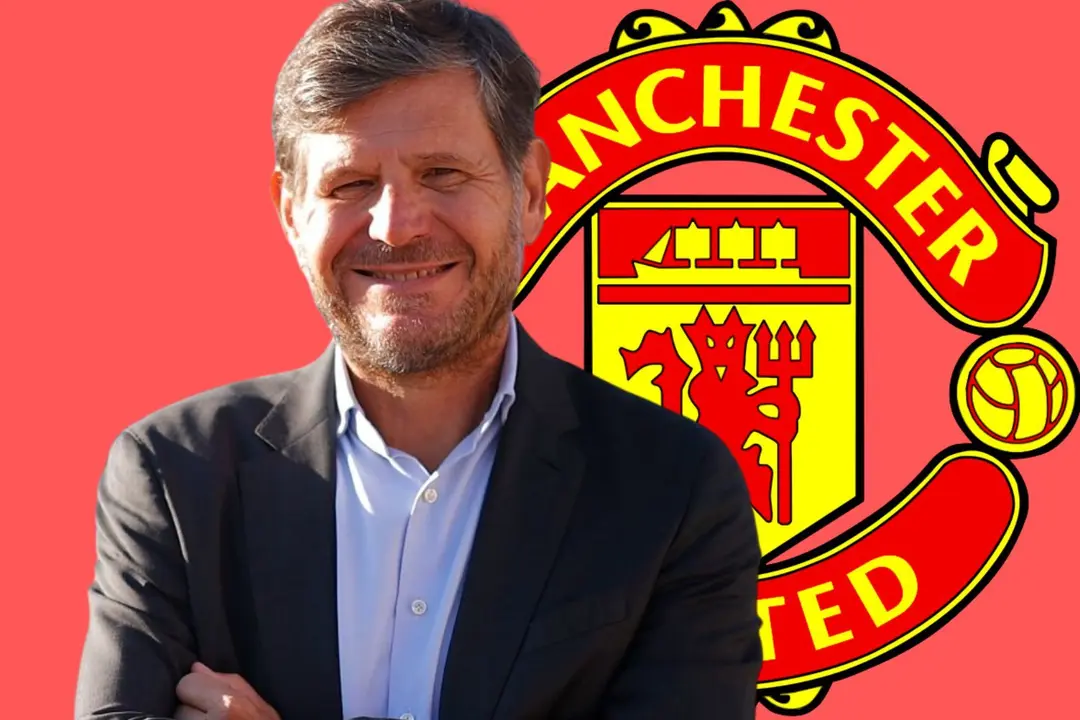 Mateu Alemany atiende al Manchester United. | Fuente: (@Atleti y Canva Pro)