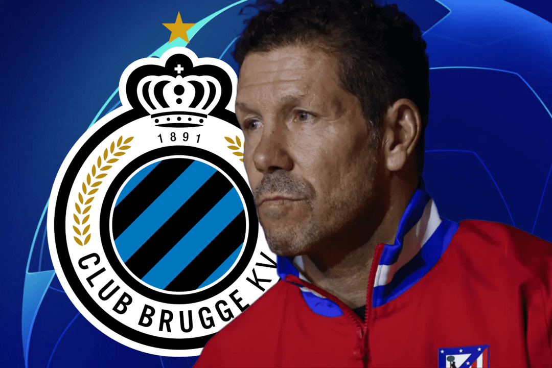 Simeone, muy atento a este jugador del Brujas | Fuente (Canva, @Atleti, UEFA)