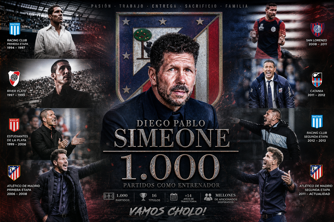 La trayectoria del Cholo Simeone en sus 1000 partidos como entrenador | Fuente @Diego Pablo Simeone