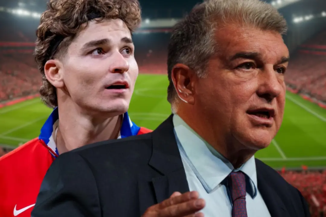 Laporta y el fichaje de Juli&aacute;n Alvarez | Fuente (Canva, @FCBarcelona_es, @Atleti)