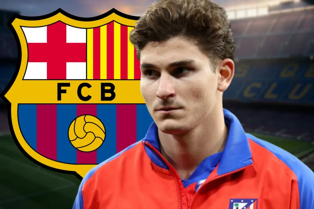 El Bar&ccedil;a se aleja de Juli&aacute;n Alvarez | Fuente (Canva, @Atleti)