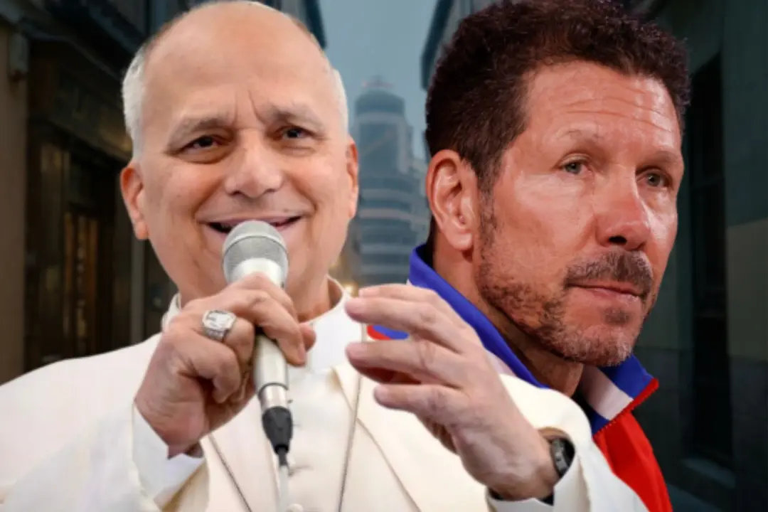 Simeone se encuentra con Leon XIV | Fuente (Canva, @Atleti, @Pontifex)