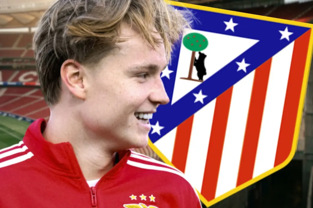 Schjelderup irrumpe en los planes del Atl&eacute;tico | Fuente (Canva, @SLBenfica )