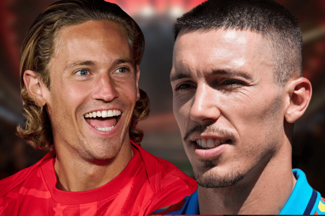Llorente y Grimaldo y su celebraci&oacute;n m&aacute;s ic&oacute;nica | Fuente (@Atleti, @bayer04_es, Canva)
