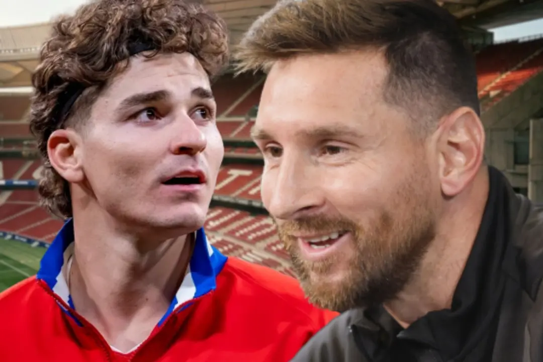 Leo Messi se rinde a Juli&aacute;n | Fuente (Canva, @Atleti)