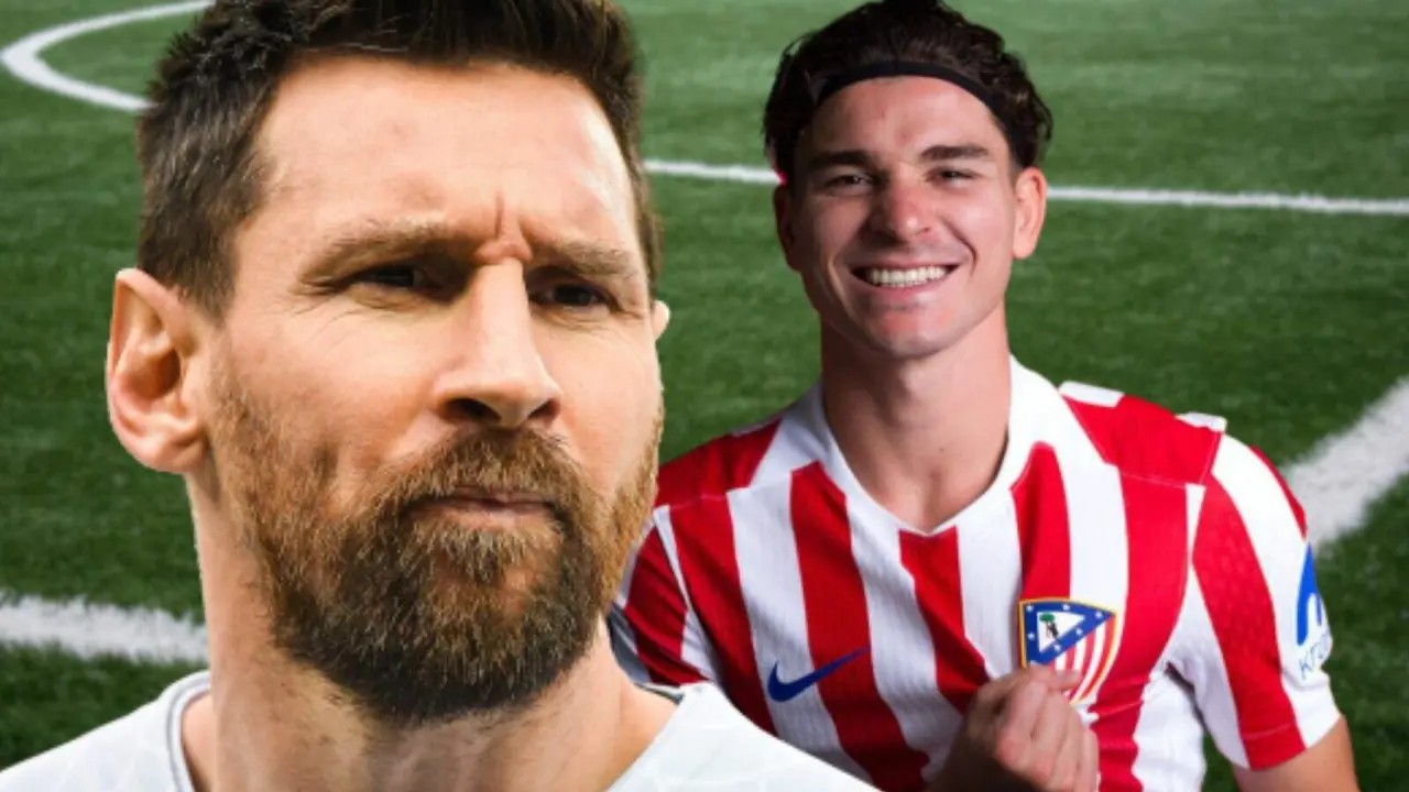 El incre&iacute;ble dato de Messi que deja en mala posici&oacute;n a Juli&aacute;n Alvarez en Argentina | Fuente (@leomessi, @Atleti, Canva)