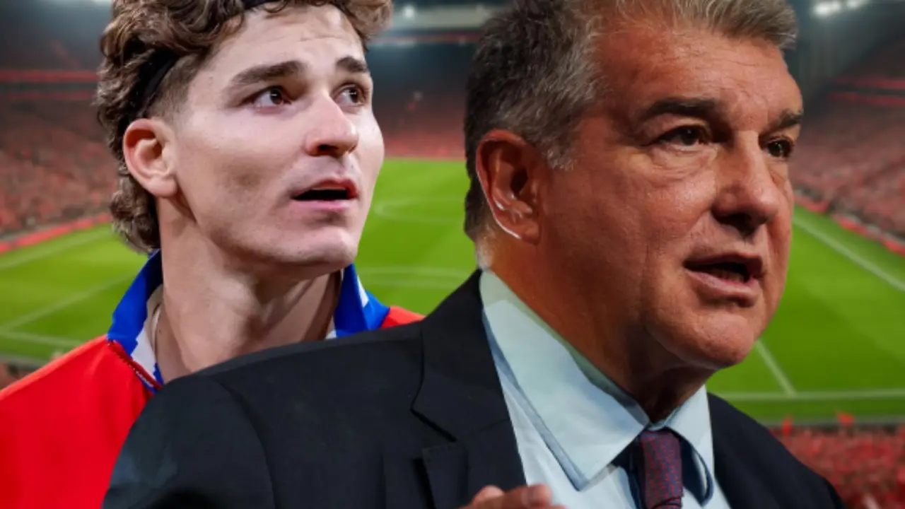 Laporta se olvida de Juli&aacute;n Alvarez | Fuente (Canva, @FCBarcelona_es, @Atleti)