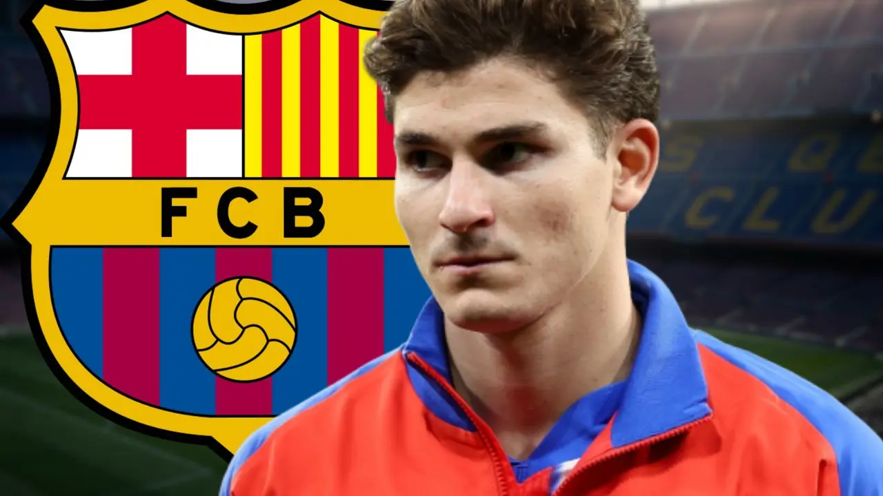 El Bar&ccedil;a se aleja de Juli&aacute;n Alvarez | Fuente (Canva, @Atleti)