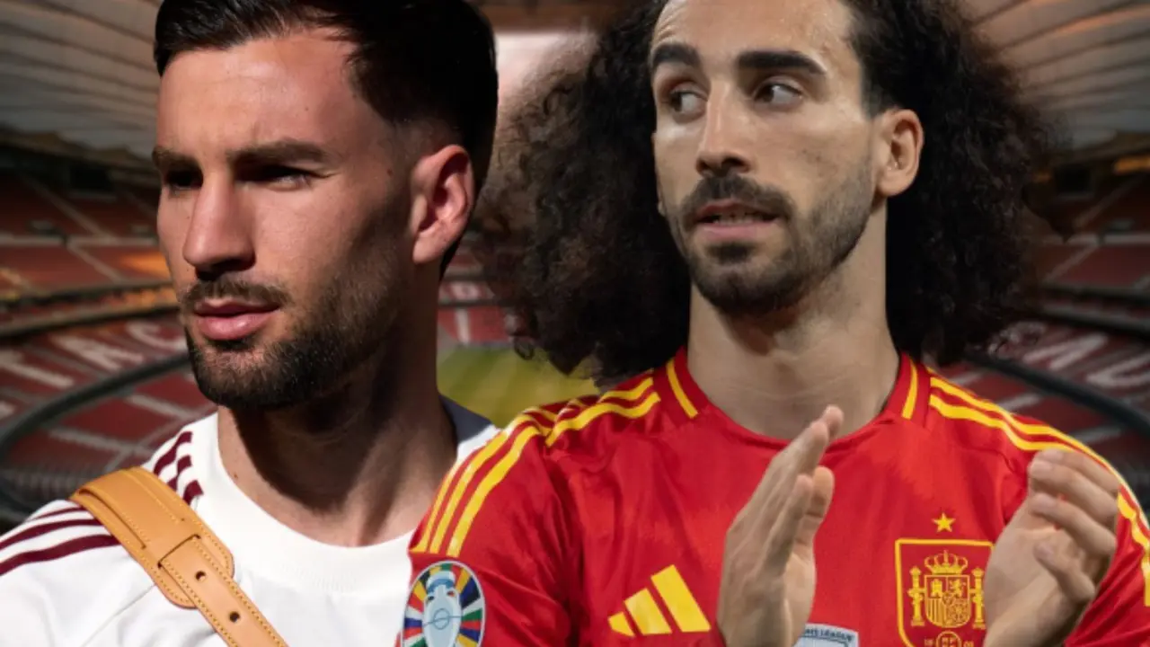 La imagen entre &Aacute;lex Baena y Cucurella | Fuente (Canva, @alexbbaena, @cucurella3)