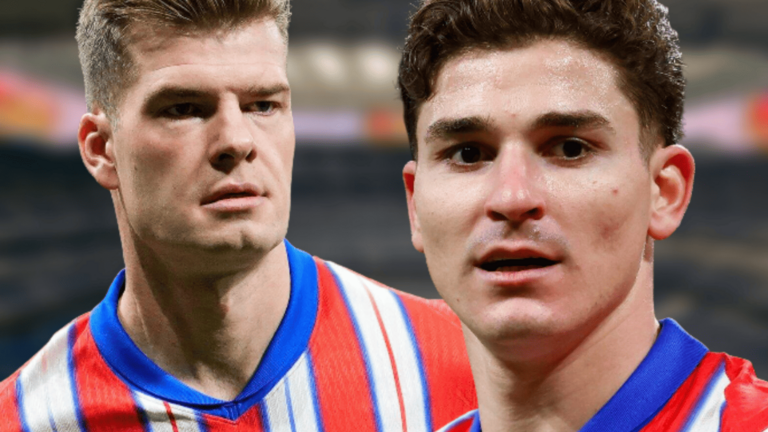 Sorloth ha logrado mejores n&uacute;meros que el argentino | Fuente (@Atleti, Canva)