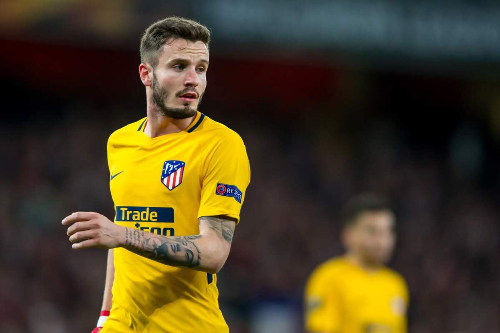 Saúl durante un partido con el Atleti