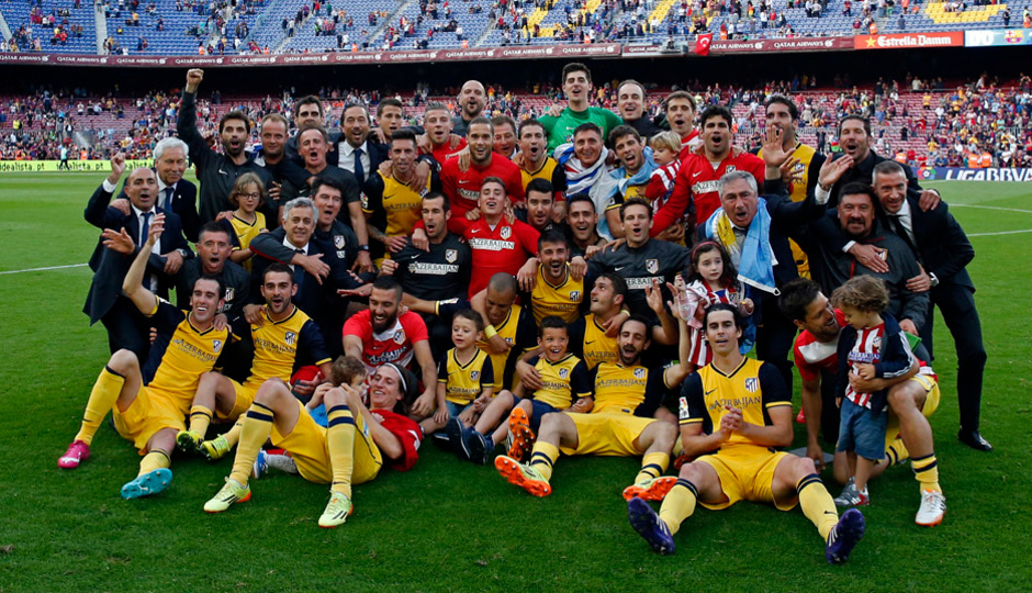 El equipo celebra el título en el Camp Nou | Fuente Atleti (A.G)
