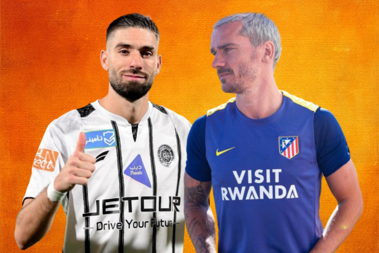 Yannick Carrasco habla sobre el legado de Antoine Griezmann en el Atlético de Madrid  Fuente @Atlético de Madrid, @Yannick Carrasco Canva