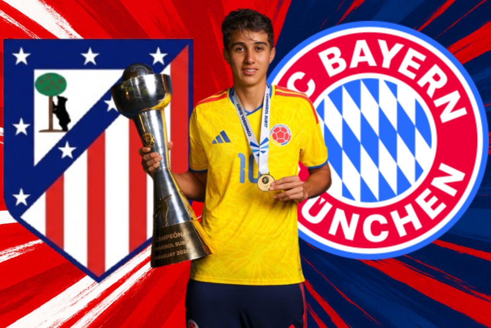 Bayern y Atlético de Madrid en la  carrera por una de las estrellas del Sudamericano sub 17  Fuente @Samuel Martinez Valencia (Instagram), Canva