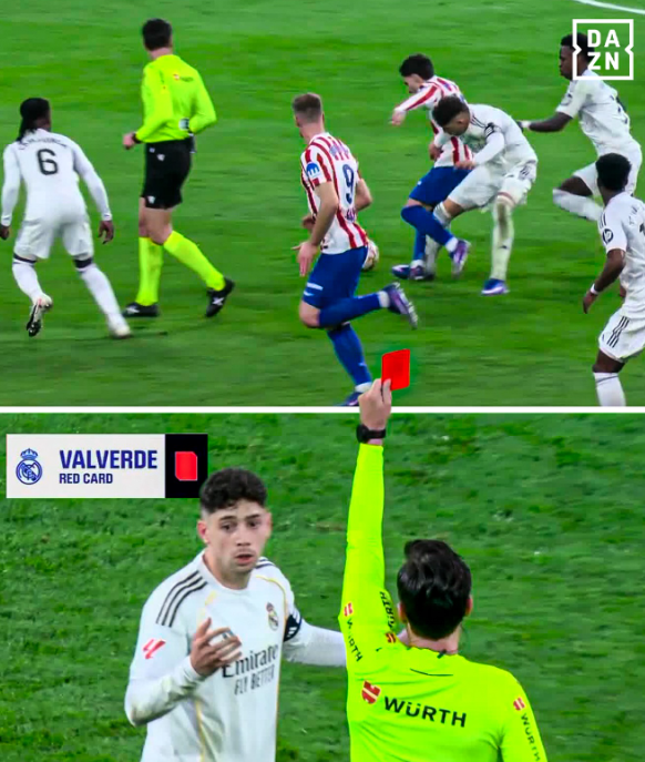 La roja de Valverde por agredir a Baena en el derbi | Fuente Dazn